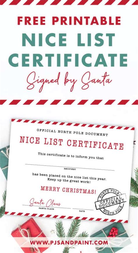 santa nice list printable certificate  printable templates
