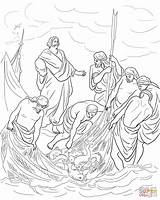 Coloring Jesus Miraculous Fish Catch Pages Fishes Loaves Feeds Bread Printable Gustave Dore Children Fisherman Multitude Disciples Supercoloring Comments Sunday sketch template