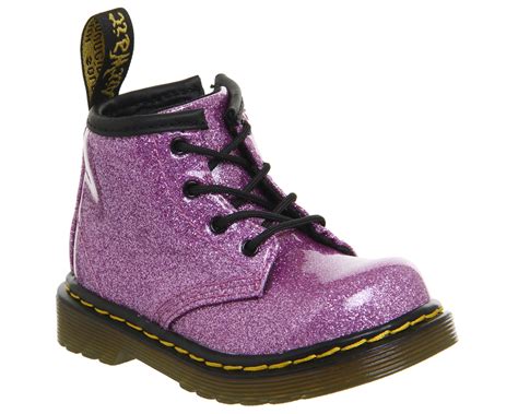 dr martens brooklee kids lace  boots dark pink coated glitter unisex