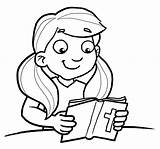 Clipart Reading Girl Cartoon Studying Library sketch template