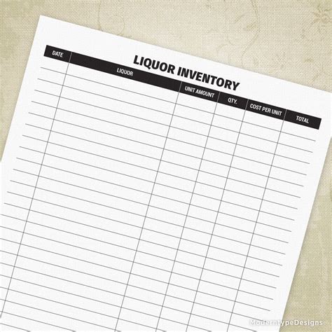 liquor inventory form printable
