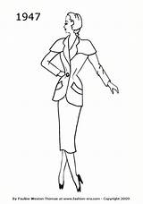 1947 Fashion Suit Silhouette History sketch template