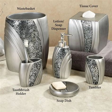 luxury silver glass mosaic resin bathroom accessories sets  home