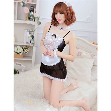 sheer lace costume cosplay french maid sexy lingerie