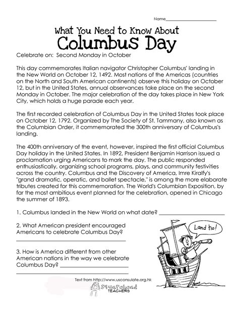 columbus day  worksheet squarehead teachers
