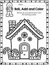 Gingerbread House Color Roll Add Addition Number Christmas Worksheets Activity Activities Kindergarten Interactive Skills Practice Houses Printable Man sketch template