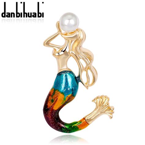 danbihuabi brooch mermaid pin badges for clothes faux pearl pins and