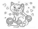 Coloring Cat Pages Kids Wool Kitten Printables sketch template