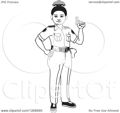 clipart of a black and white slim police woman holding a