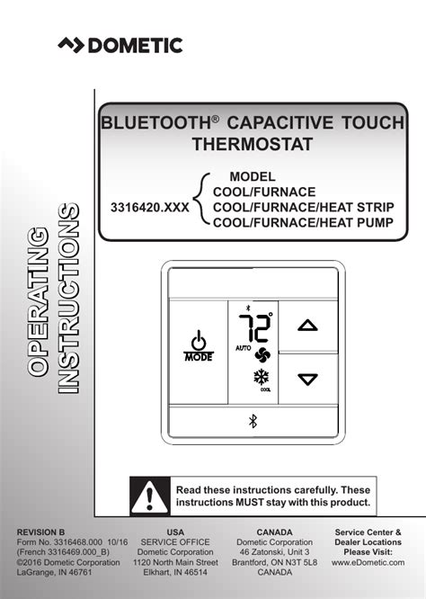 dometic bluetooth capacitive touch thermostat operating manual manualzz