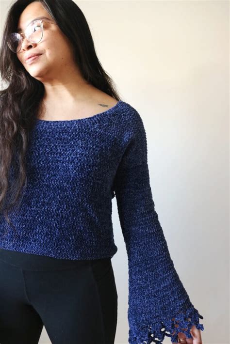 easy crochet bell sleeve sweater  lace edges knits
