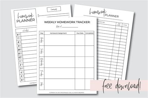 homework planner  student   printable