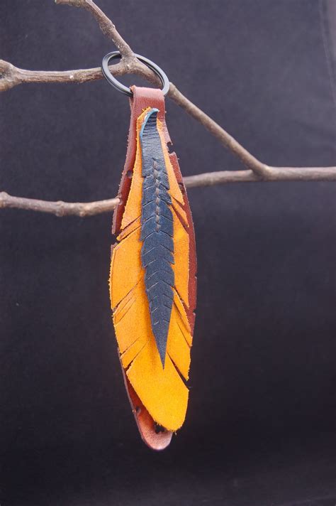large feather key ring key fob hand cut  dyed premium etsy