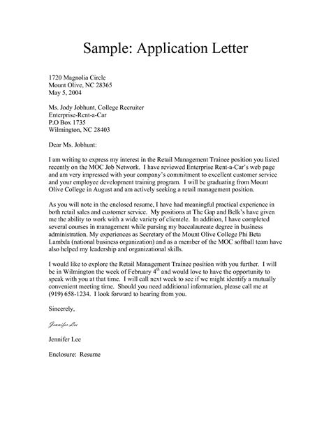application letter samples sample letters word