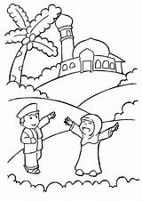 Mewarnai Orang Sholat Masjid sketch template