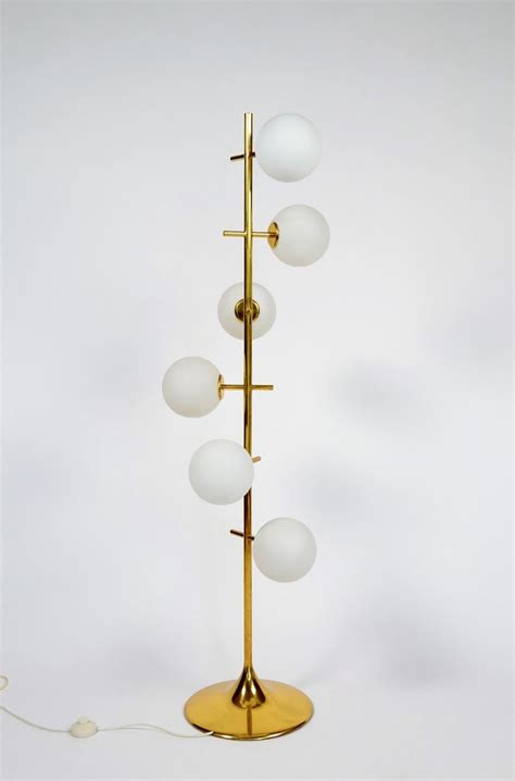 Swiss Brass And Frosted Glass Globes Floor Lamp From Temde