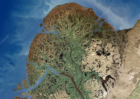 yukon river delta satellite image stock image  science