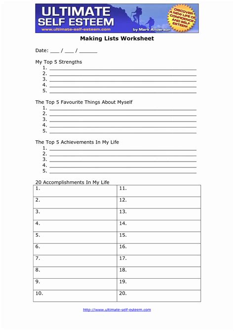 printable  esteem worksheets  adults  printable templates