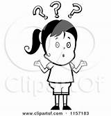 Confused Girl Clipart Cartoon Shrugging Haired Marks Question Under Coloring Thoman Cory Outlined Vector Royalty 2021 sketch template