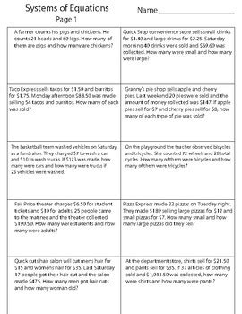 systems  equations word problems  kevin wilda tpt