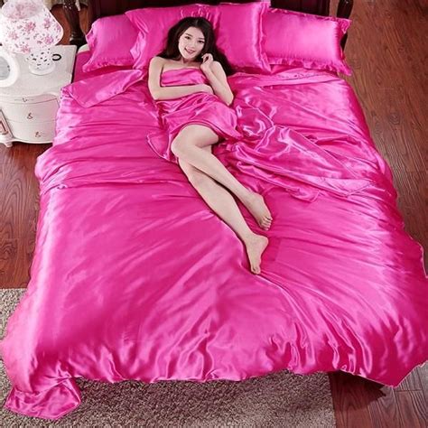 hot 100 pure satin silk bedding set home textile king size bed set b