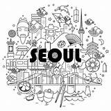Korean Seoul Korea Illustration Behance Illust Line Doodle Icon 라인 City Traditional 도시 Graphic 일러스트 Map Visit 일러스트레이션 지도 Designs sketch template
