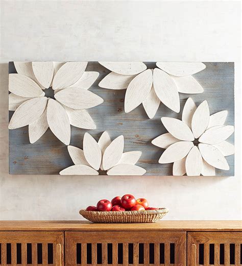 buy white mango wood flower wall art  wooden mood  wooden wall art wall art home