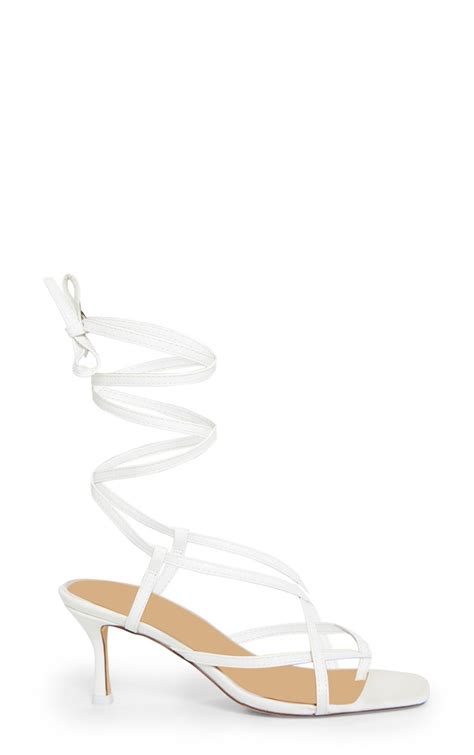 White Low Heel Toe Thong Ankle Wrap Sandals Prettylittlething