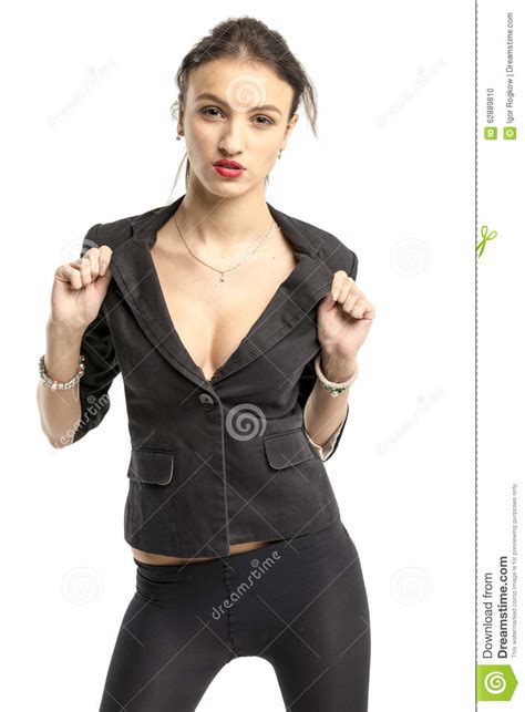 Slender Brunette Girl Removes A Business Suit Undressing