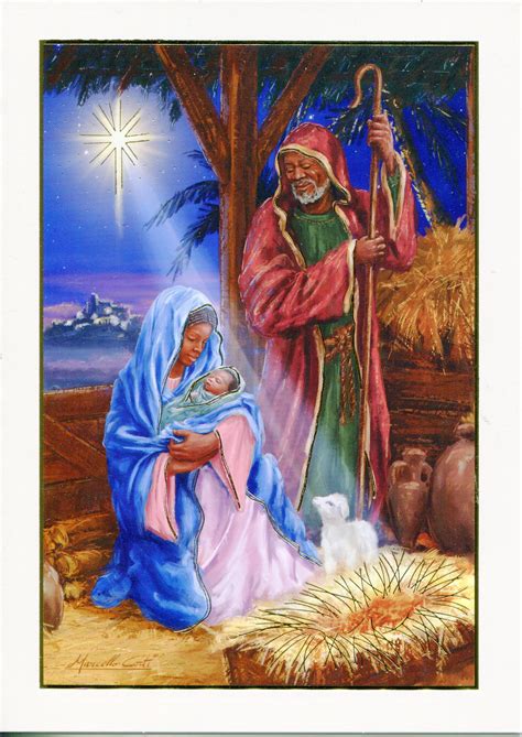 religious christmas cards african american holy family  stable  cards envelopes