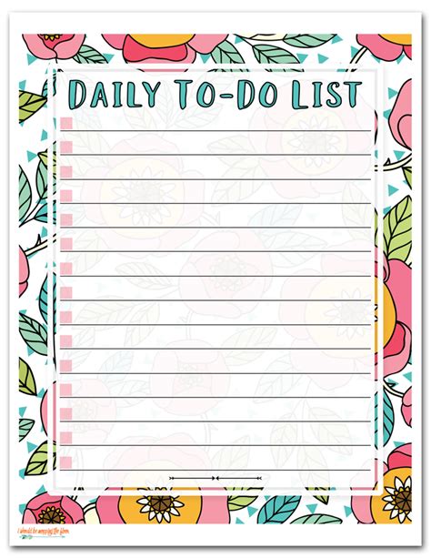 daily   lists  printable printable templates