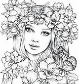 Coloring Pages Spring Lady Mariola Budek Premium Etsy Printable Adult Colouring Fairy Book Grayscale Print Colorier Coloriage Books Find Drawings sketch template