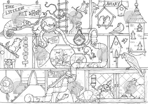 pet shop  printable colouring page  adults instant etsy