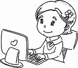 Computer Coloring Pages Keyboard Girl Printable Color Kids Use Child Getcolorings Print sketch template