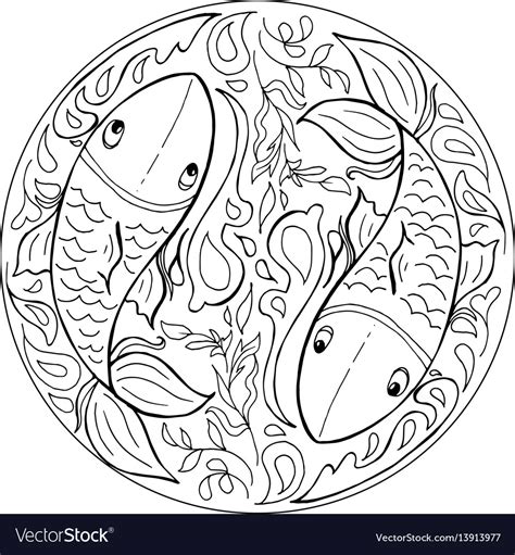 coloring fishes mandala royalty  vector image