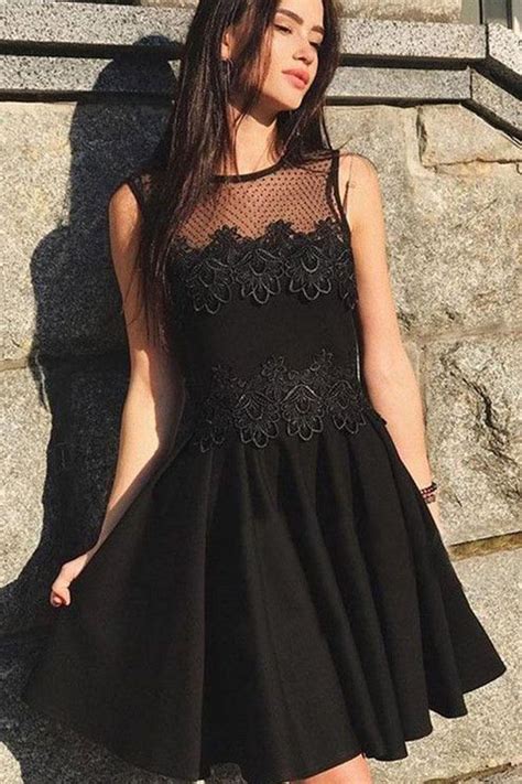 cute    neck black lace short homecoming dresses  black dresses okm