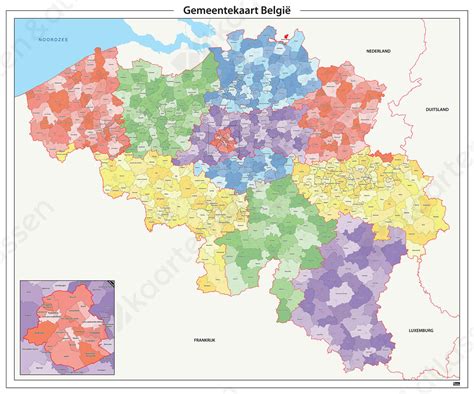 gemeentekaart belgie gekleurd  kaarten en atlassennl