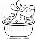 Tub Dog Clipart Cartoon Soaking Coloring Outlined Happy Vector Thoman Cory sketch template