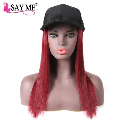 burgundy short human hair wigs  hat brazilian straight wig  women adjustable hat
