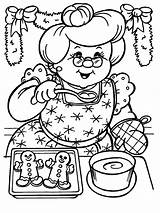 Christmas Coloring Pages Santa Mrs Gingerbread Xmas Clause Printable Claus Baking Kids Cooking Sheets Cookies Vintage Man Adult Color House sketch template