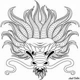 Head Draghi Dragons Drachen Tatouage Zentangle Erwachsene Dragones Tete Stampare Chinois Tête Adulte Adulti Adultos Antistress Malbuch Coloration Justcolor Drago sketch template