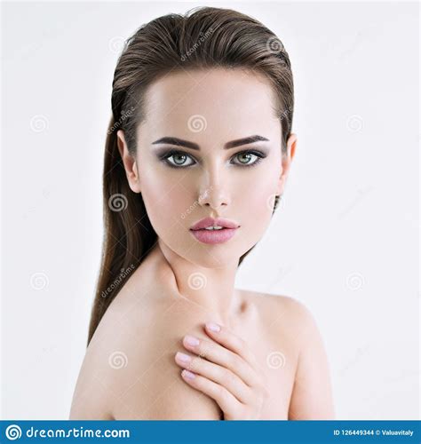 beautiful face   nice young woman stock photo image  skin brunette