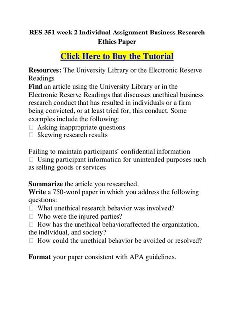 res  week  individual assignment business research ethics paper