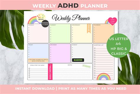 adhd planner weekly colorful adhd planner etsy