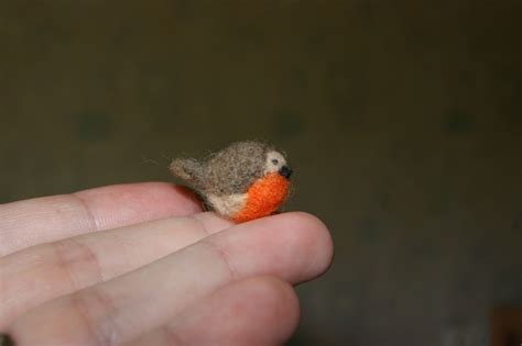 super tiny  cute felted robin miniature mini bird  rutafelt