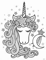 Unicorn Coloring Moon Head Pages Sheet Stars Kids Adults Print Magical sketch template