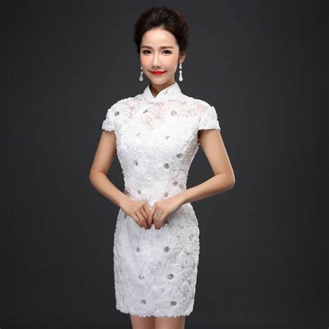 2016 Fashion Chinese Traditional Wedding Dress White Lace Modern Qipao