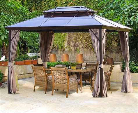 outdoor hardtop gazebo canopy curtains aluminum furniture  netting  gardenpatiolawns