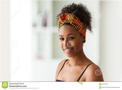 Beautiful African American Woman Wearing An African Head