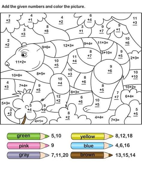 color  number addition  coloring pages  kids math coloring